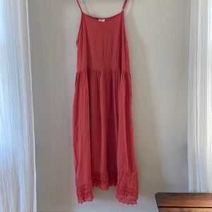 Intimately Free People Red Midi Dress, knit lace trim, adjustable straps